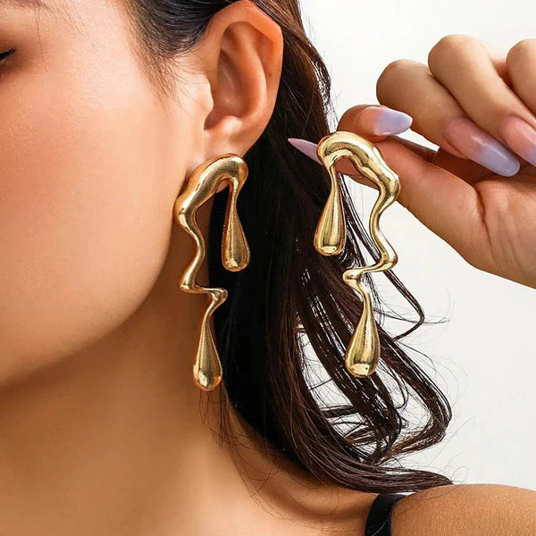 18k gold Trending Gold Plated Glossy Chunky Waterdrop Irregular Earrings