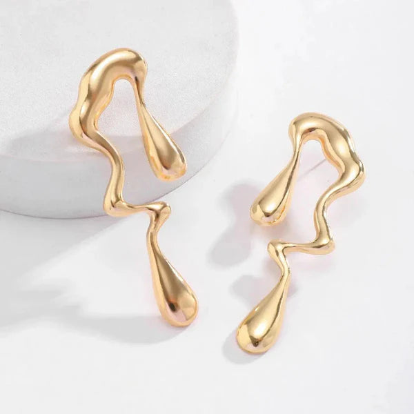 18k gold Trending Gold Plated Glossy Chunky Waterdrop Irregular Earrings