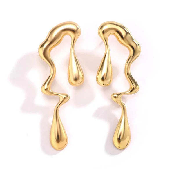18k gold Trending Gold Plated Glossy Chunky Waterdrop Irregular Earrings