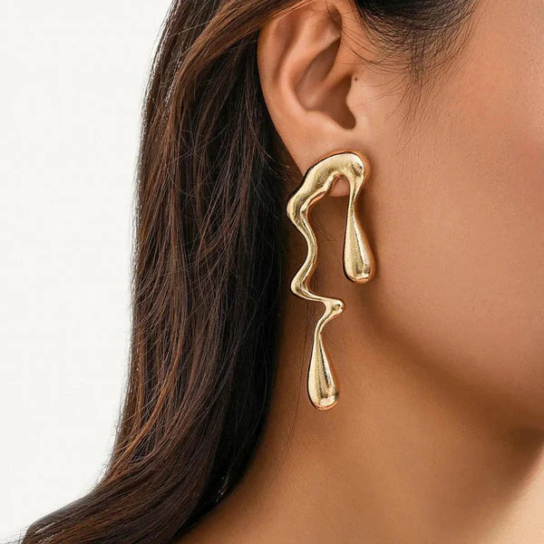 18k gold Trending Gold Plated Glossy Chunky Waterdrop Irregular Earrings