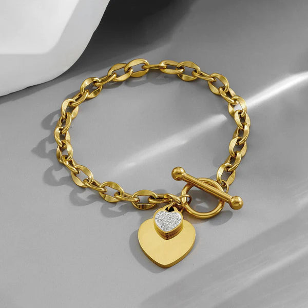 18k Gold-Plated Anti Tarnish Heart Themed Charm Bracelet