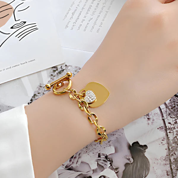 18k Gold-Plated Anti Tarnish Heart Themed Charm Bracelet