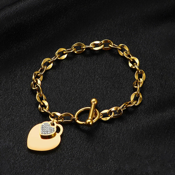 18k Gold-Plated Anti Tarnish Heart Themed Charm Bracelet