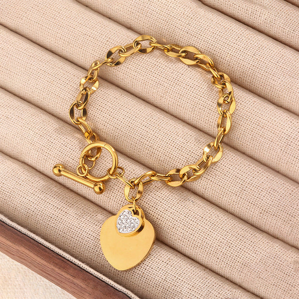 18k Gold-Plated Anti Tarnish Heart Themed Charm Bracelet