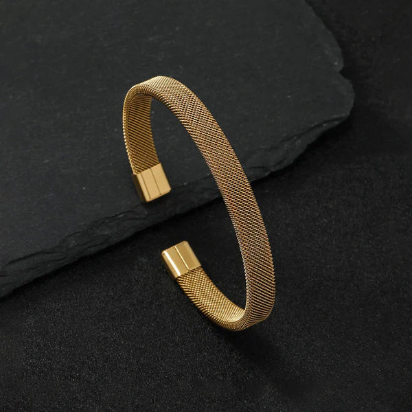 18k Gold Plated Stainless Steel Anti Tarnish Mesh Statement Cuff Bracelet