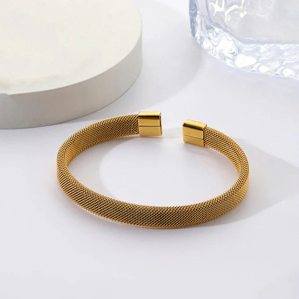 18k Gold Plated Stainless Steel Anti Tarnish Mesh Statement Cuff Bracelet