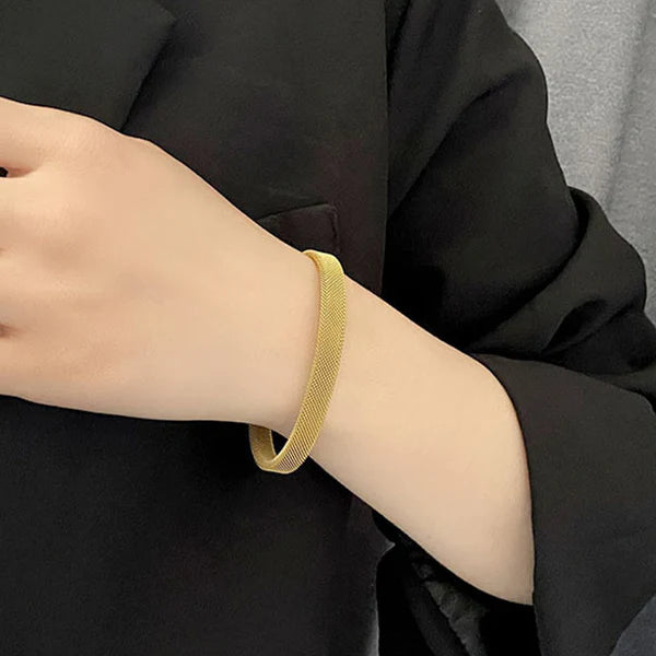 18k Gold Plated Stainless Steel Anti Tarnish Mesh Statement Cuff Bracelet