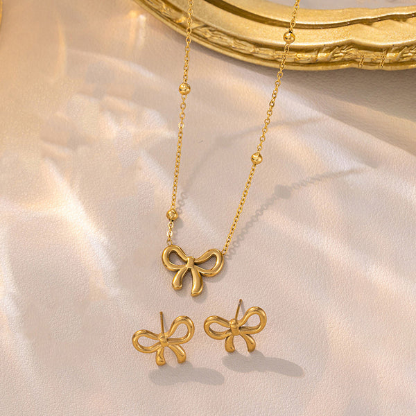18K Gold Plated Anti Tarnish Bow Themed Jewellery Set