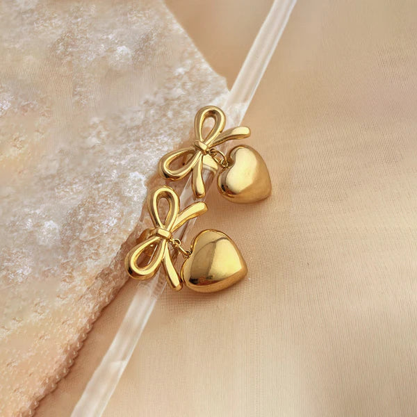 18k Gold Plated Anti Tarnish Bow-Heart Themed Earrings