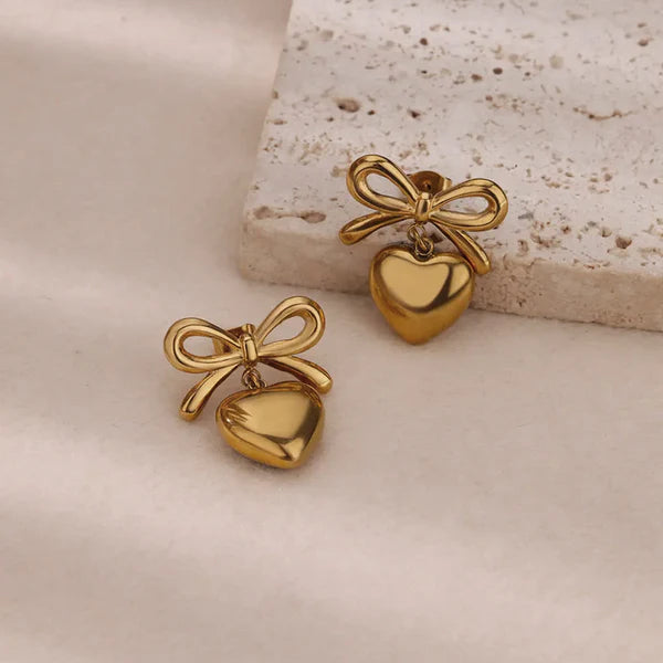 18k Gold Plated Anti Tarnish Bow-Heart Themed Earrings