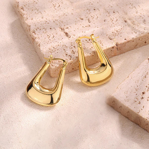 18k Gold Plated Anti Tarnish Chunky Geometric Statement Hoop Earrings
