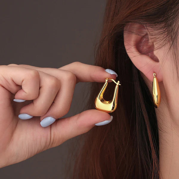 18k Gold Plated Anti Tarnish Chunky Geometric Statement Hoop Earrings