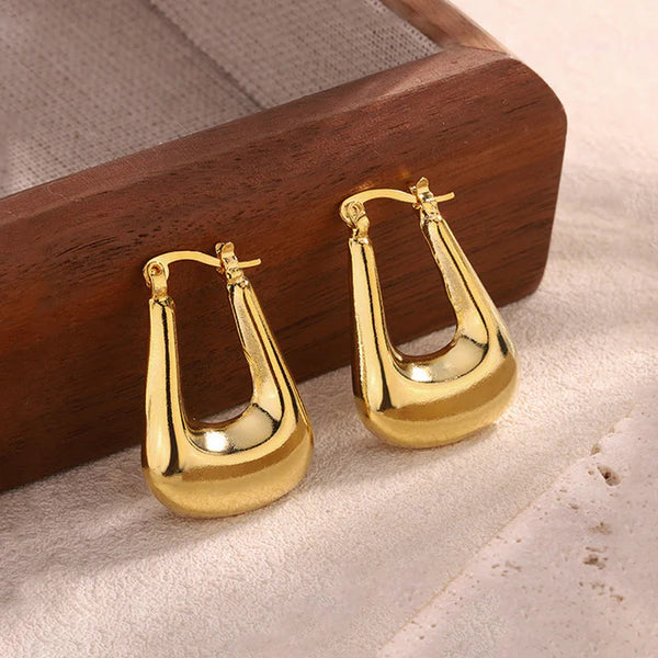 18k Gold Plated Anti Tarnish Chunky Geometric Statement Hoop Earrings