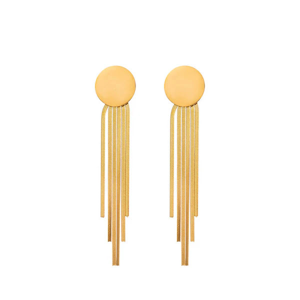 Gold Plated Stainless Steel Anti Tarnish Geometric Statement Tassel Earrings For Women