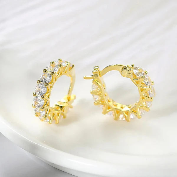 18k Gold Plated American Diamond Studded Contemporary Beautiful Hoop Earrings