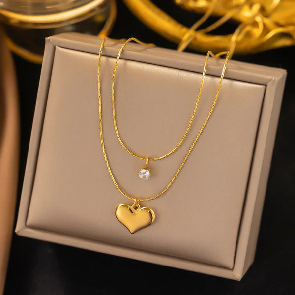 18k Gold-Plated Anti Tarnish Heart Themed Layered Pendant