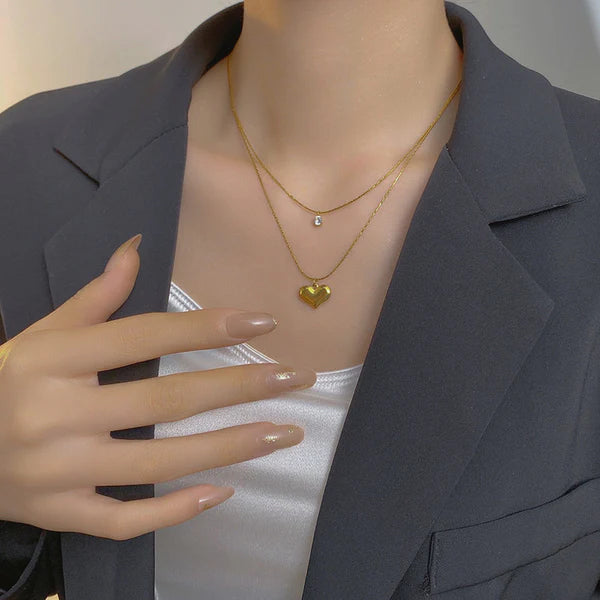 18k Gold-Plated Anti Tarnish Heart Themed Layered Pendant