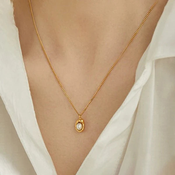 Gold Plated Stainless Steel Anti Tarnish Pearl Studded Contemporary Pendant