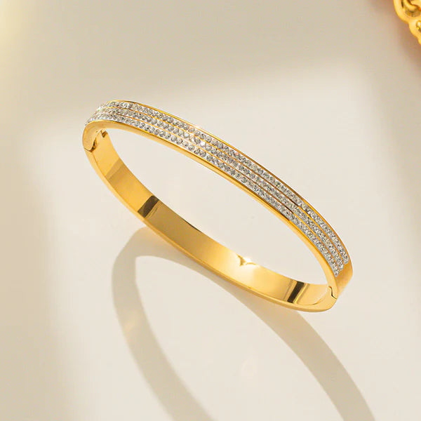 Gold Plated Triple Lines American Diamond Contemporary Anti-Tarnish Bracelet For Women