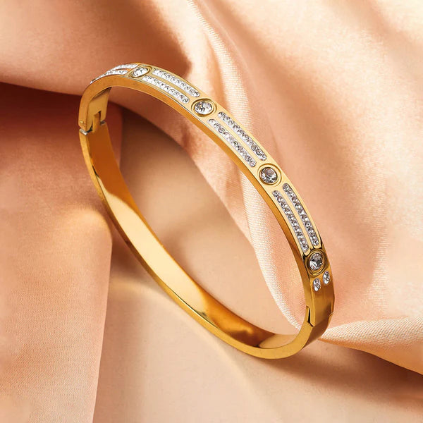 18k Gold-Plated American Diamond Studded Bangle-Style Anti-Tarnish Bracelet For Women