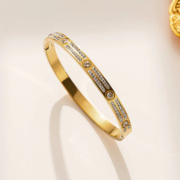 18k Gold-Plated American Diamond Studded Bangle-Style Anti-Tarnish Bracelet For Women