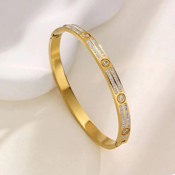 18k Gold-Plated American Diamond Studded Bangle-Style Anti-Tarnish Bracelet For Women