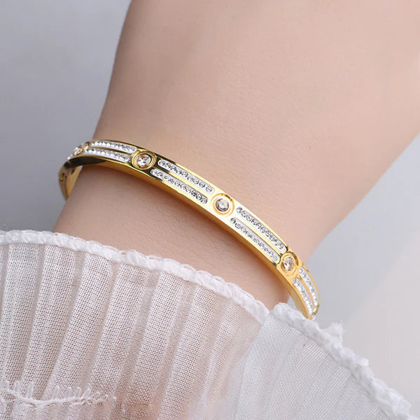 18k Gold-Plated American Diamond Studded Bangle-Style Anti-Tarnish Bracelet For Women