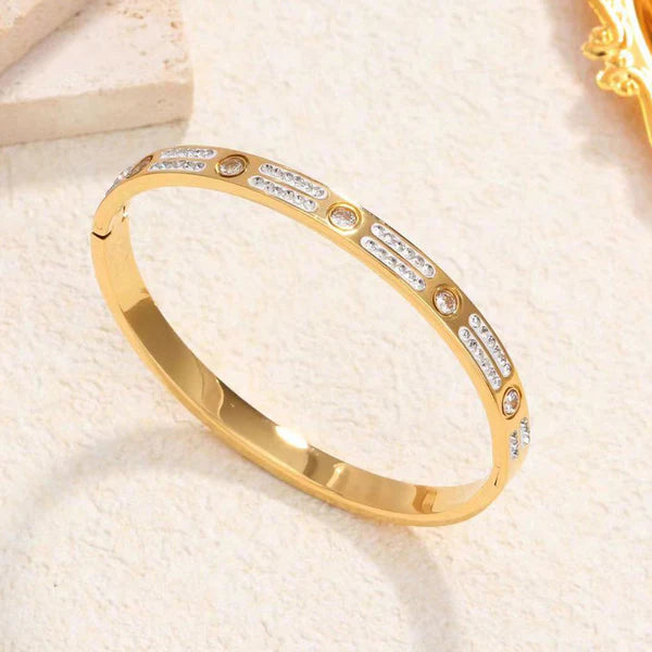 18k Gold-Plated American Diamond Studded Bangle-Style Anti-Tarnish Bracelet For Women