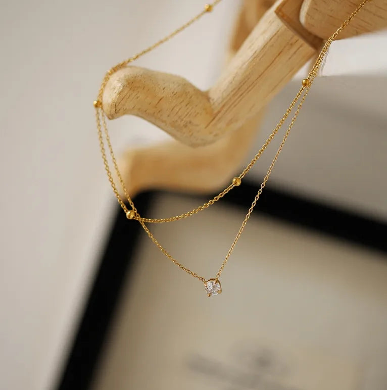 18k gold plated Zircon Inlay Double Layer Necklaces