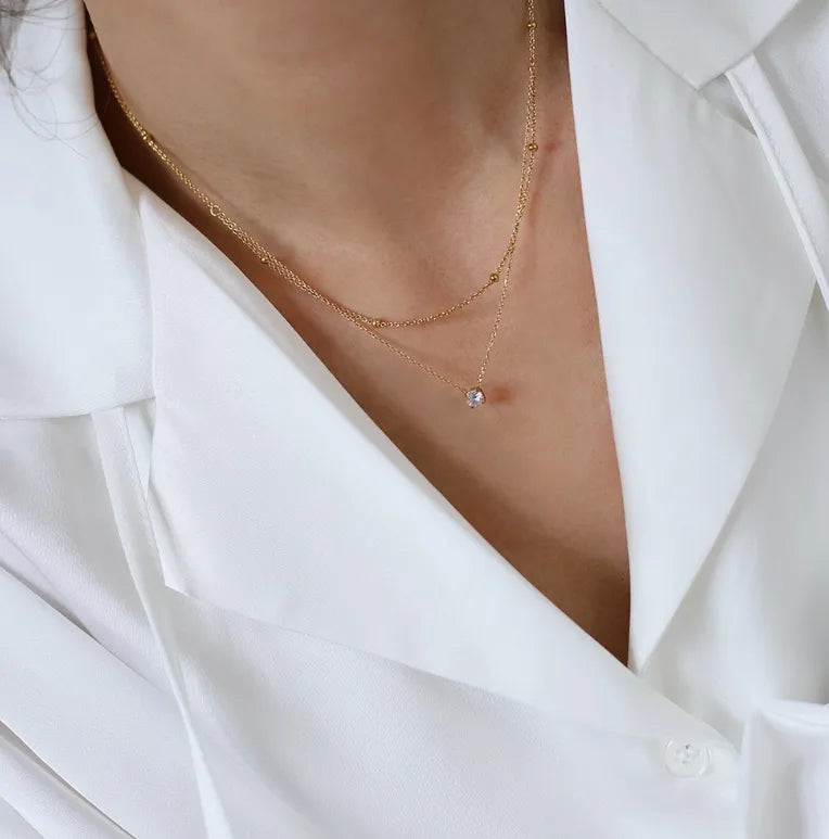 18k gold plated Zircon Inlay Double Layer Necklaces
