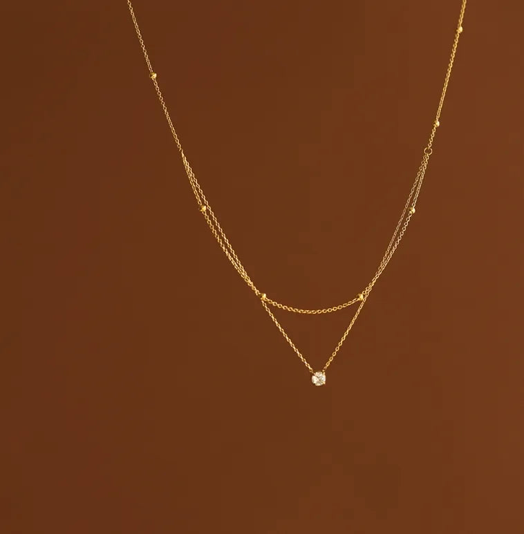18k gold plated Zircon Inlay Double Layer Necklaces