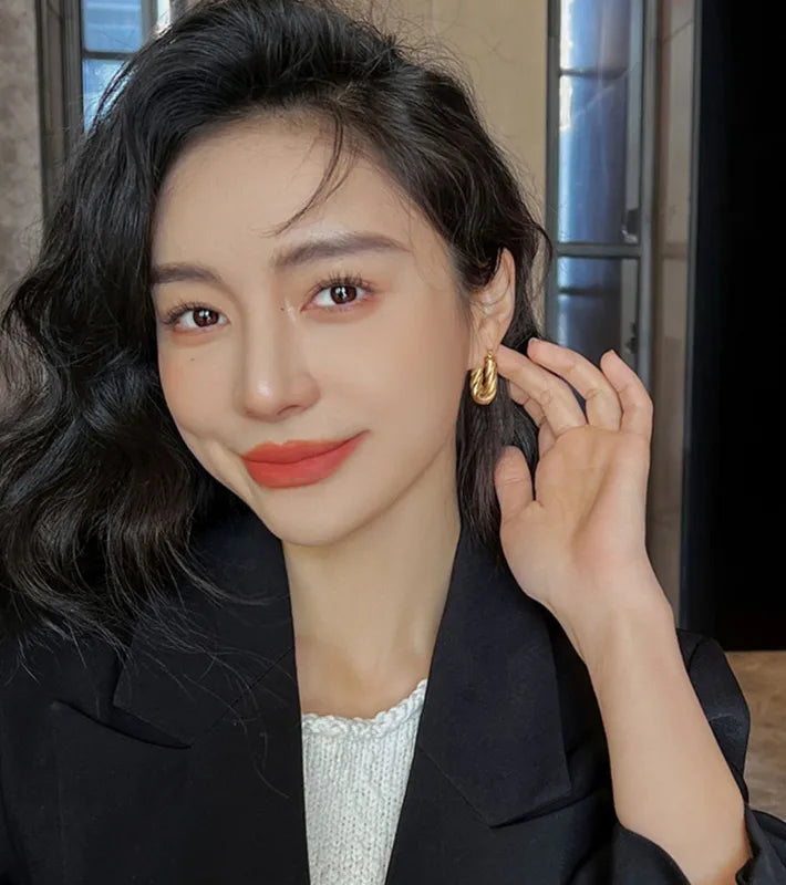 18K Gold plated  Twist Classic Style Waterproof Ear Studs