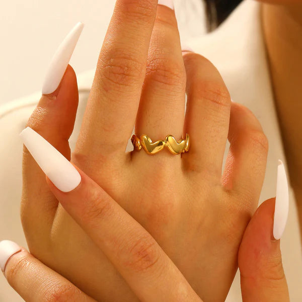 18 k gold plated little hearts Adjustable Finger Ring
