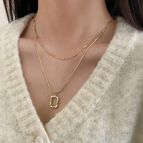 18k Gold Plated Necklace dual strand geometric necklace