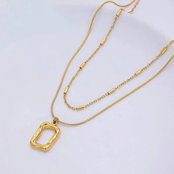 18k Gold Plated Necklace dual strand geometric necklace