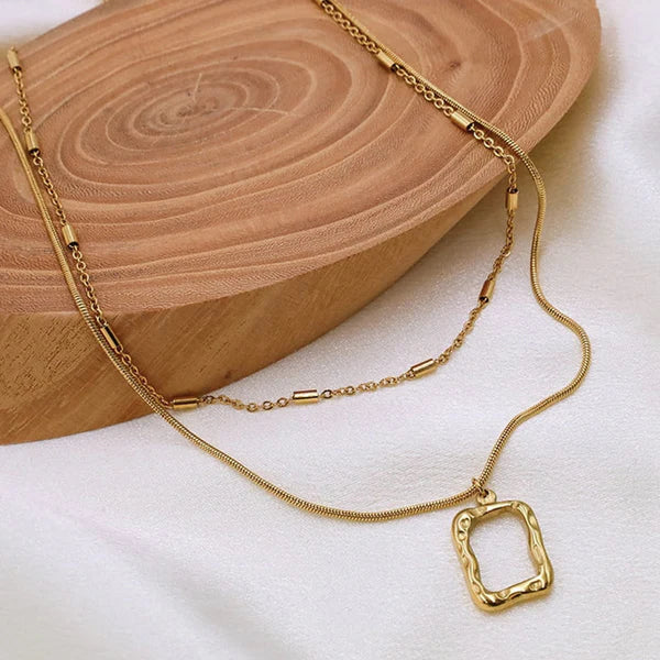 18k Gold Plated Necklace dual strand geometric necklace