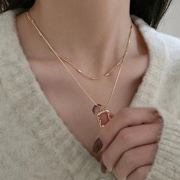 18k Gold Plated Necklace dual strand geometric necklace