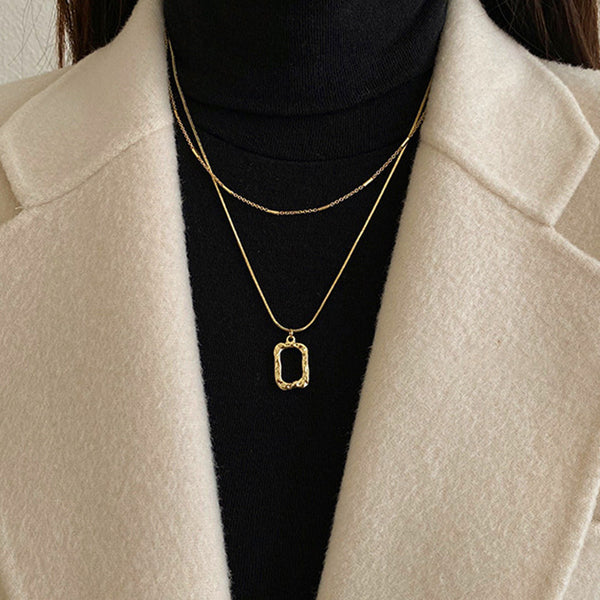 18k Gold Plated Necklace dual strand geometric necklace
