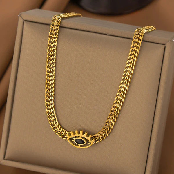 18k gold plated Evil Eye themed Black CZ Necklace