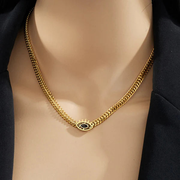 18k gold plated Evil Eye themed Black CZ Necklace