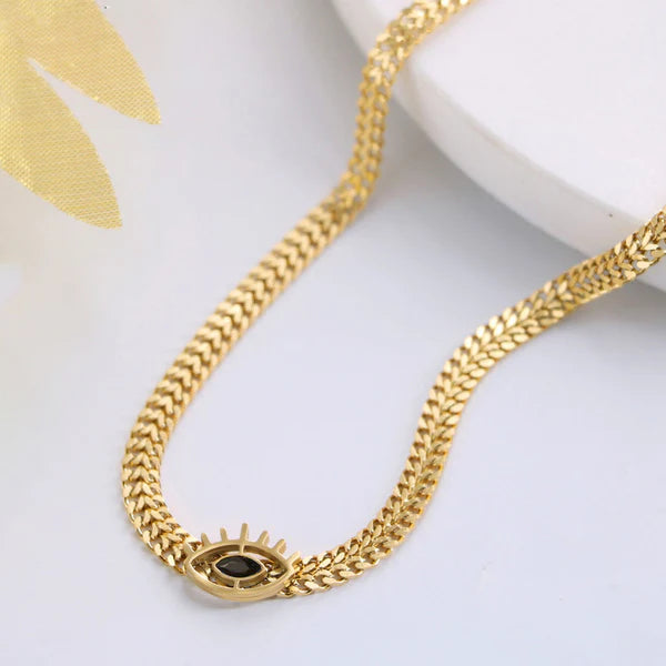 18k gold plated Evil Eye themed Black CZ Necklace
