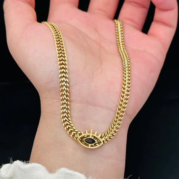 18k gold plated Evil Eye themed Black CZ Necklace