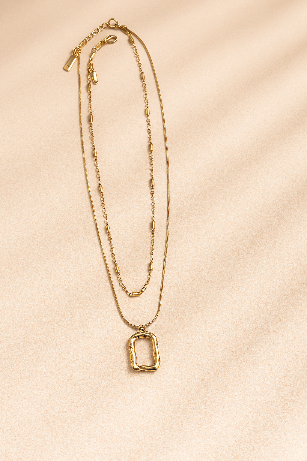 18k Gold Plated Necklace dual strand geometric necklace