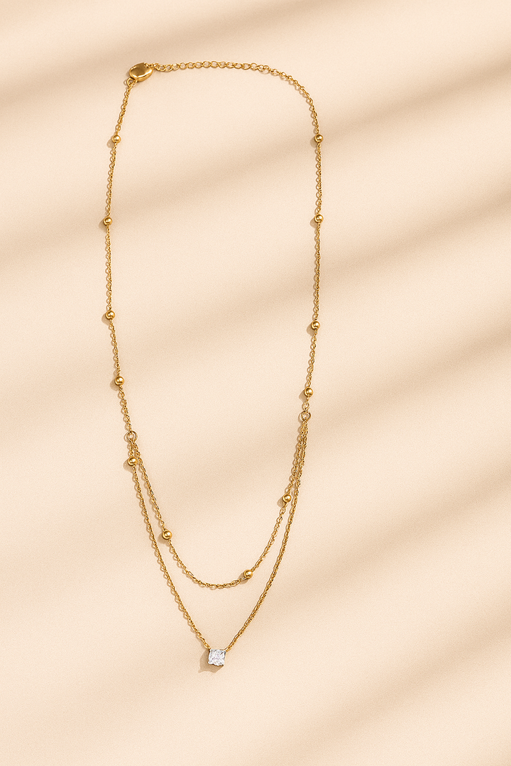 18k gold plated Zircon Inlay Double Layer Necklaces