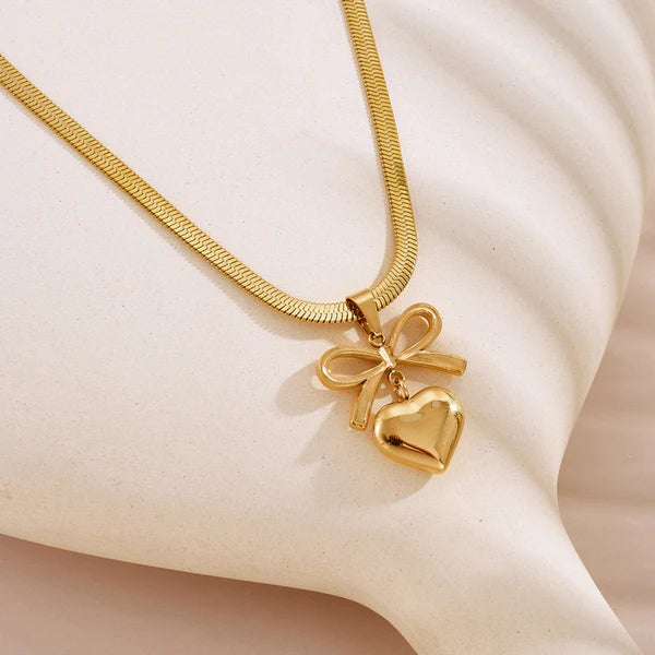 18k Gold Plated Bow-Heart Themed Jewellery Set