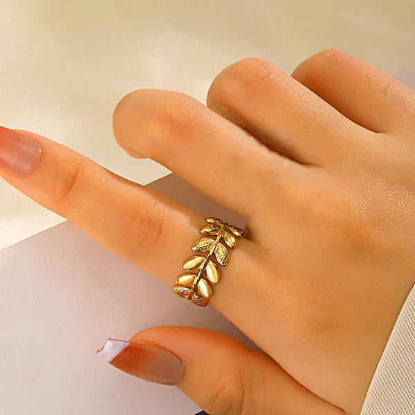 18k gold plated golden leaves Finger Ring