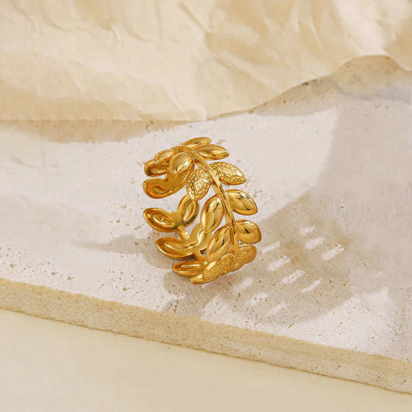 18k gold plated golden leaves Finger Ring