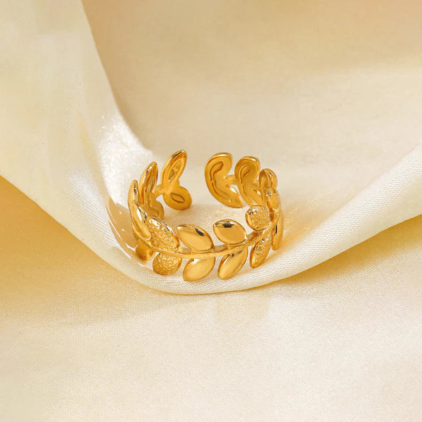 18k gold plated golden leaves Finger Ring