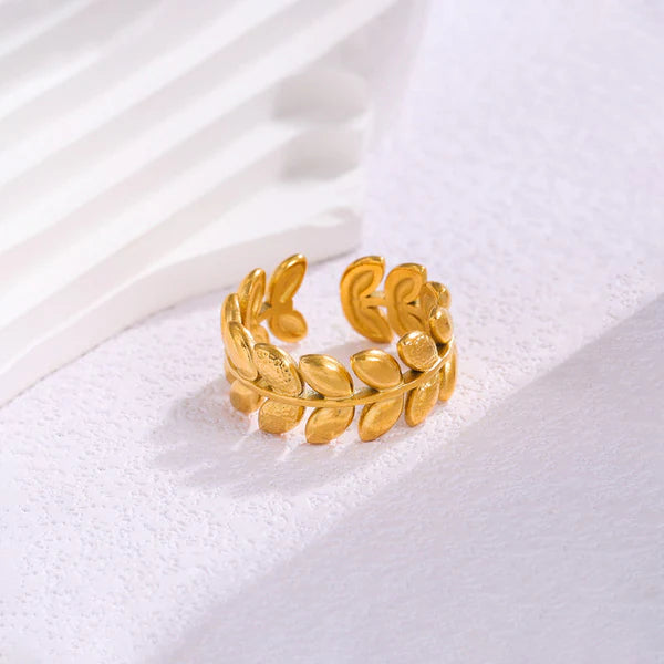 18k gold plated golden leaves Finger Ring